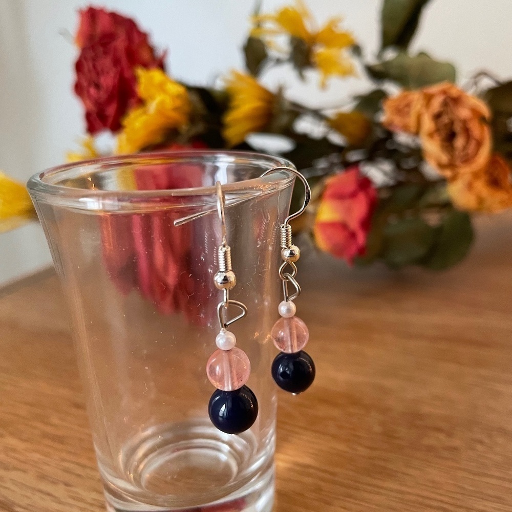 Blush Navy Beaded Earrings